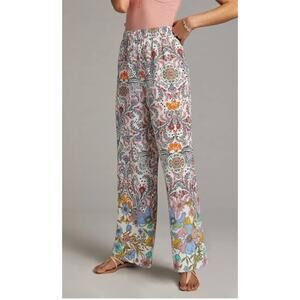by Anthropologie Cream Wide-Leg Pant with Multicolor Paisley Print sz. S